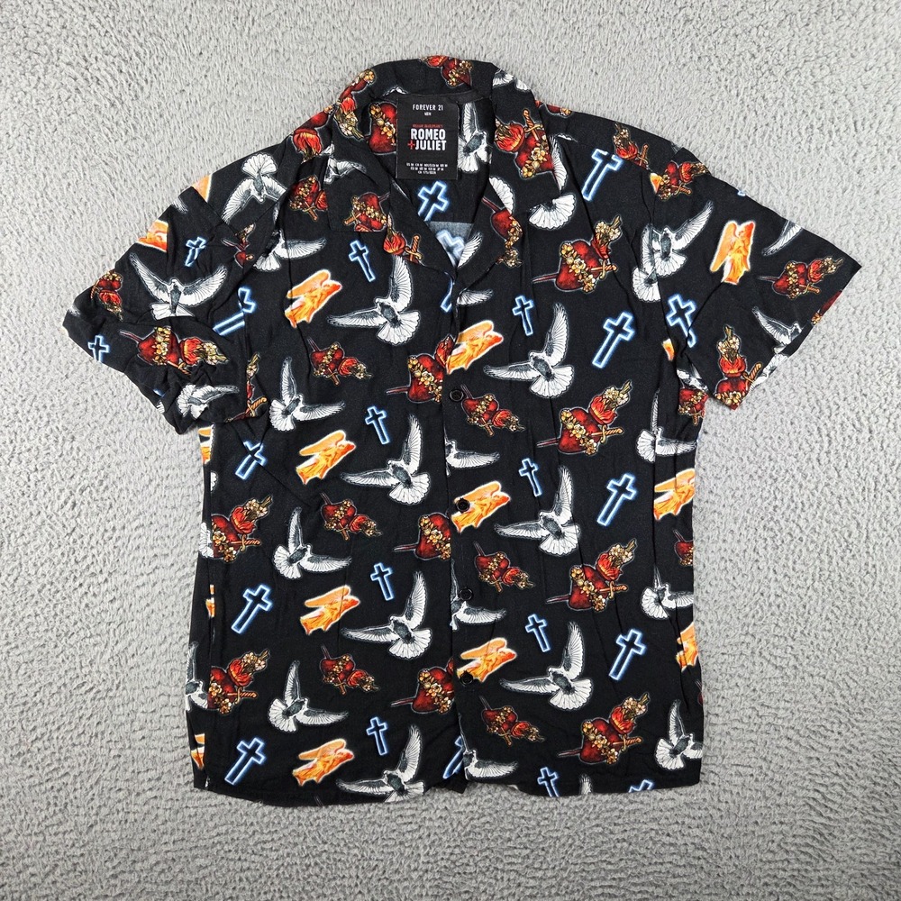 Forever 21 Romeo + Juliet Shirt Mens Medium Black Dove Cross Button Up